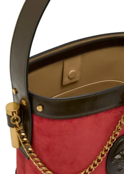 Chain small leather and suede bucket bag
