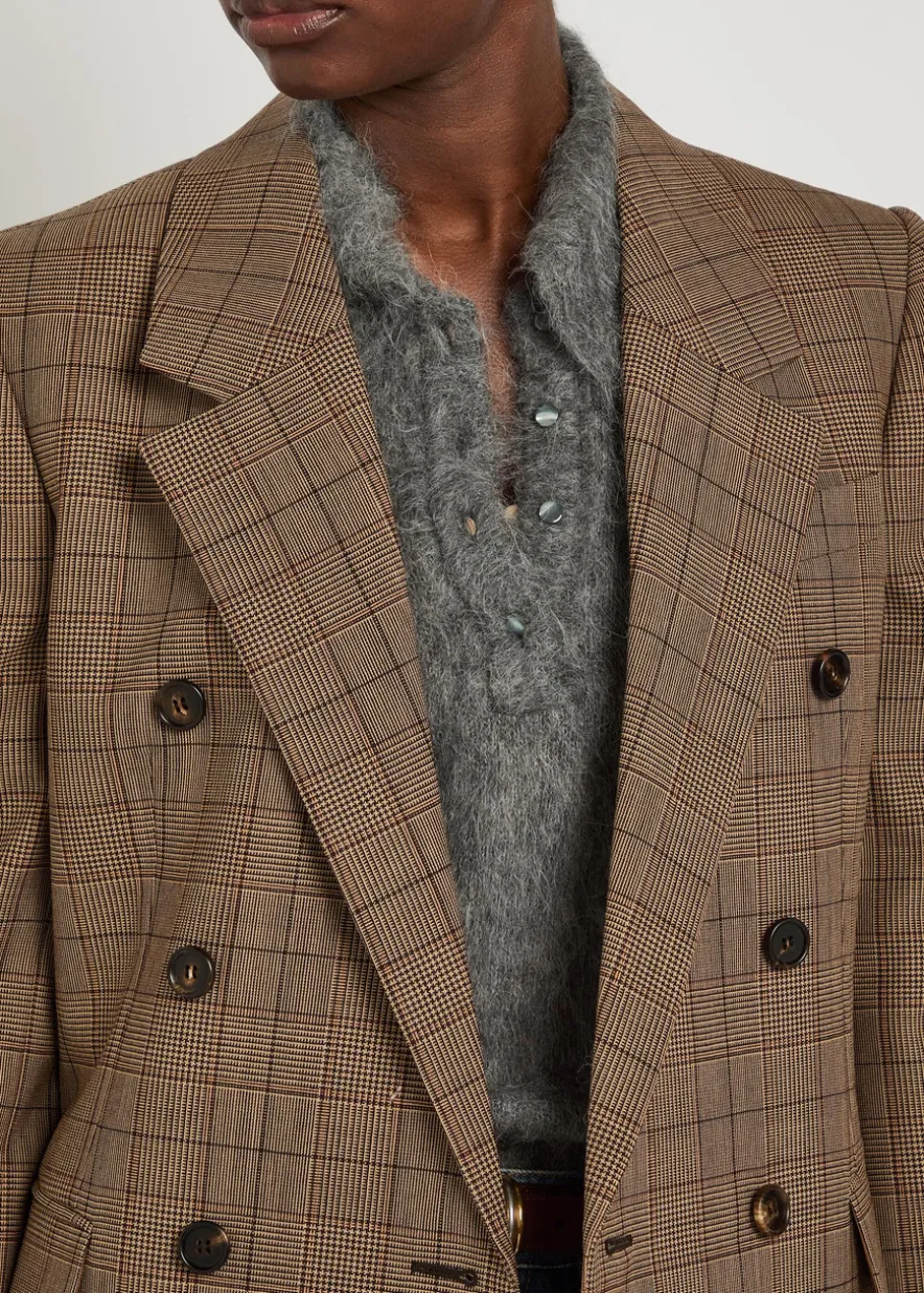 Checked double-breasted wool blazer