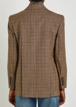 Checked double-breasted wool blazer