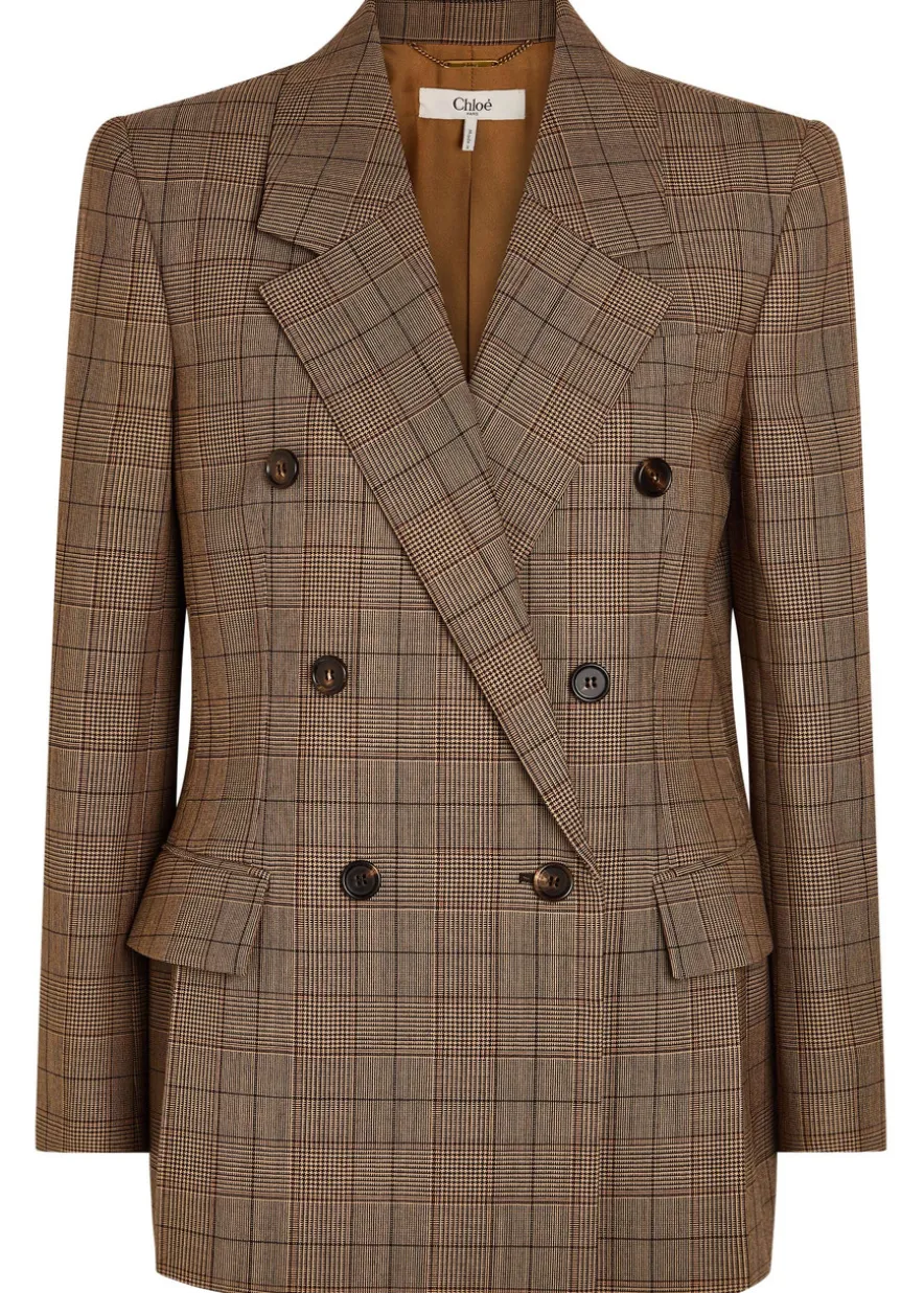 Checked double-breasted wool blazer