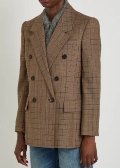 Checked double-breasted wool blazer