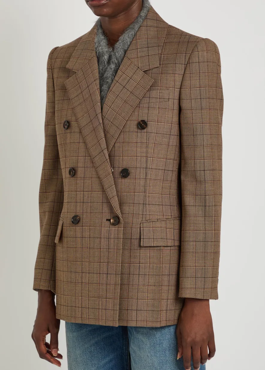 Checked double-breasted wool blazer