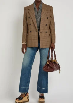 Checked double-breasted wool blazer