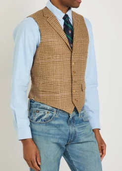 Checked linen-blend waistcoat