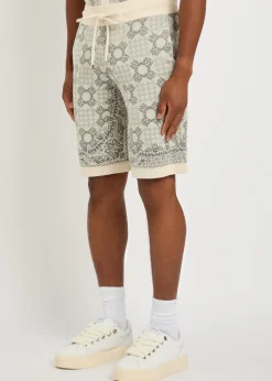 Checked logo-monogram cotton-blend shorts