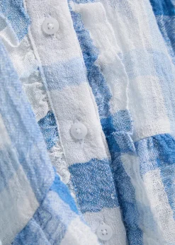 Checked ruffled linen-blend maxi dress