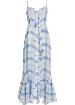Checked ruffled linen-blend maxi dress