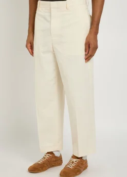 Checked straight-leg wool and linen-blend trousers
