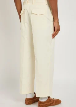 Checked straight-leg wool and linen-blend trousers