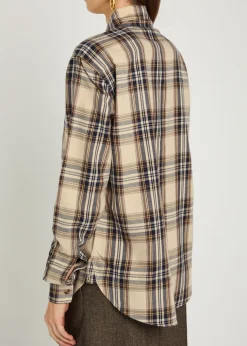 Checked tie-neck cotton-blend shirt
