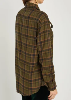 Checked tie-neck cotton shirt