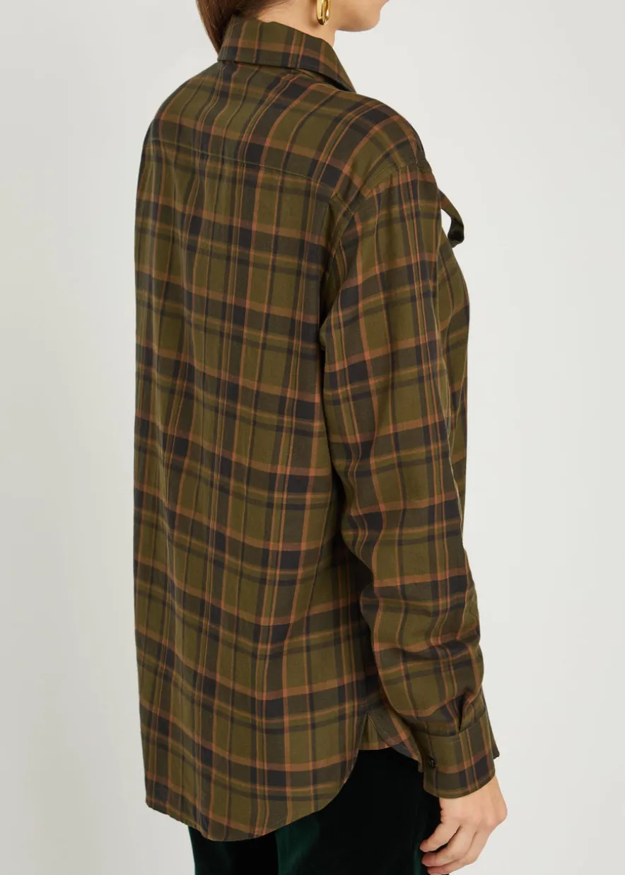 Checked tie-neck cotton shirt