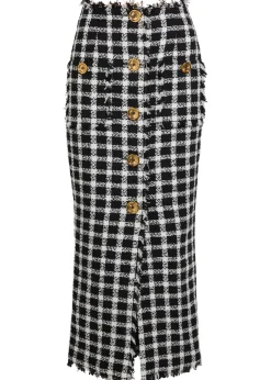 Checked tweed midi skirt