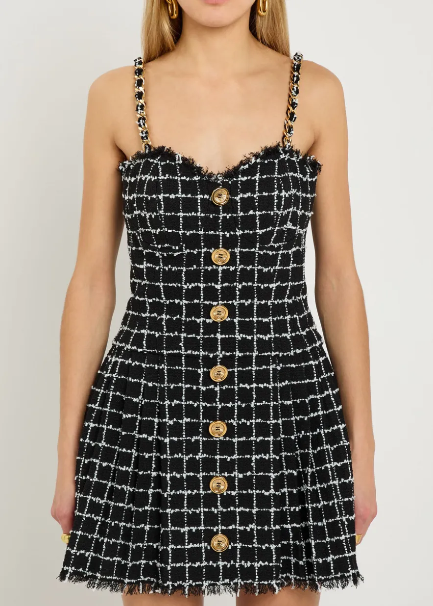 Checked tweed mini dress