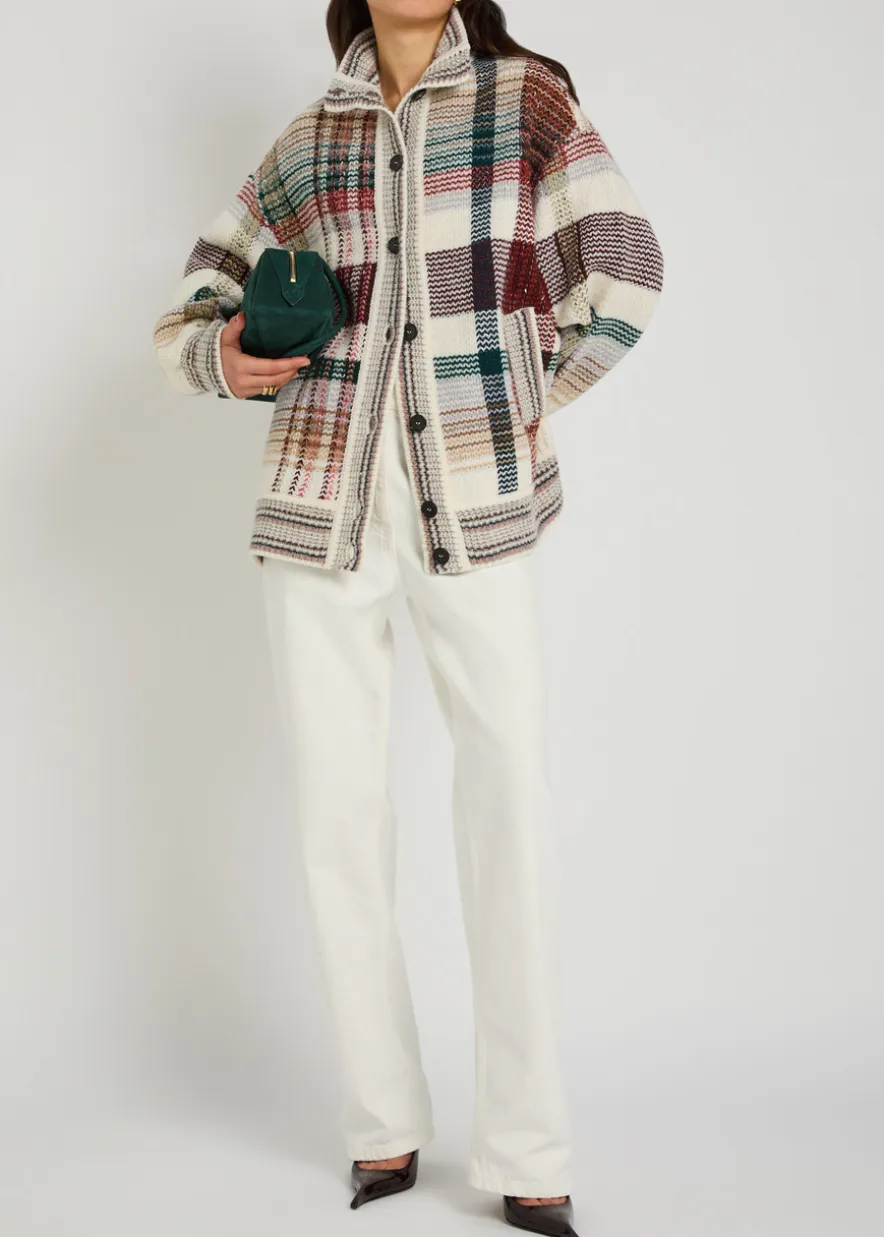 Checked wool-blend cardigan