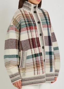 Checked wool-blend cardigan