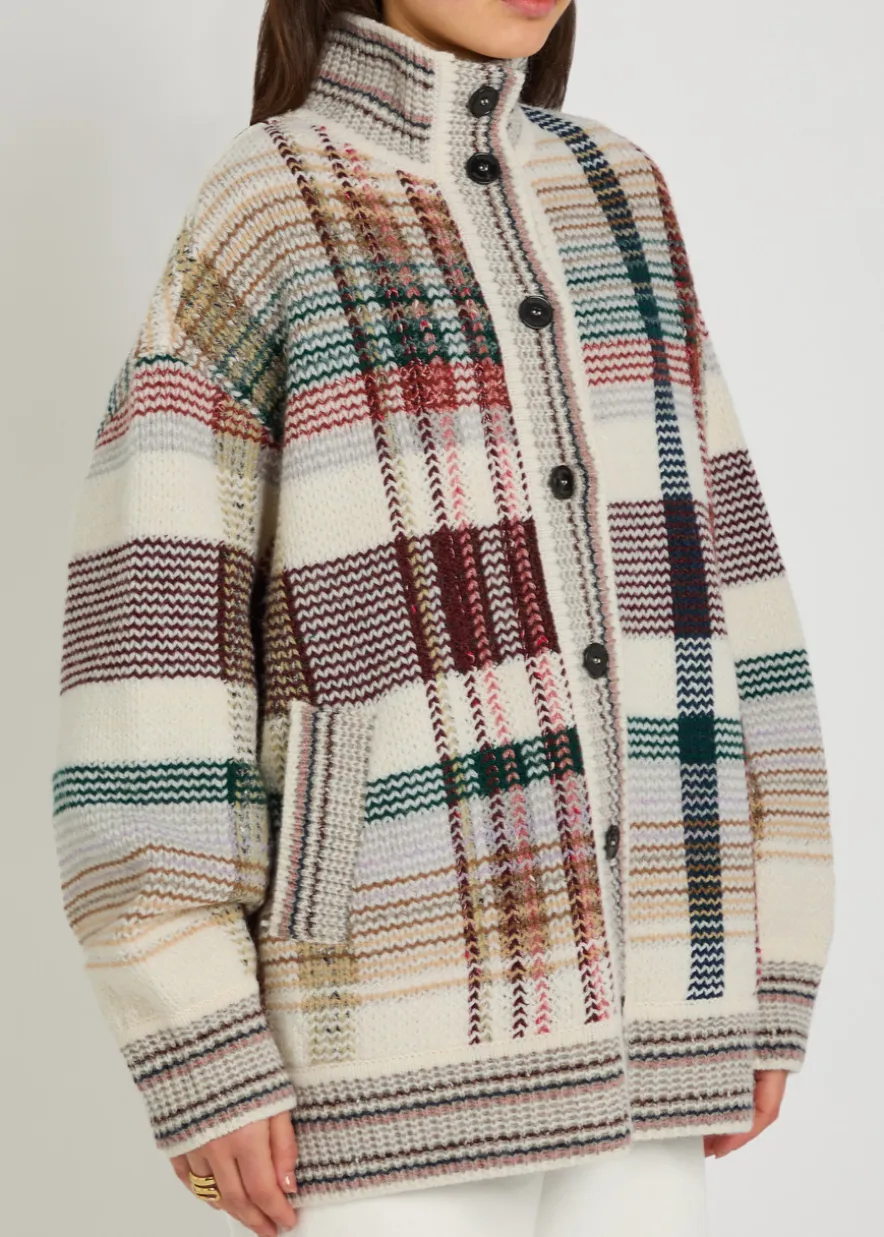 Checked wool-blend cardigan