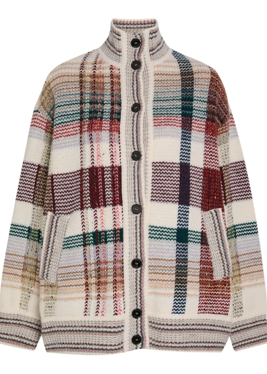 Checked wool-blend cardigan