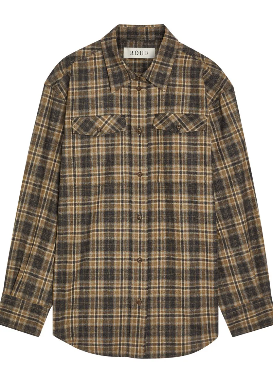 Checked wool-blend overshirt