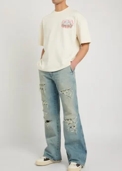 Checkered Repair distressed bootcut jeans