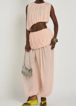 Chelly gathered asymmetric tissue jersey cropped top