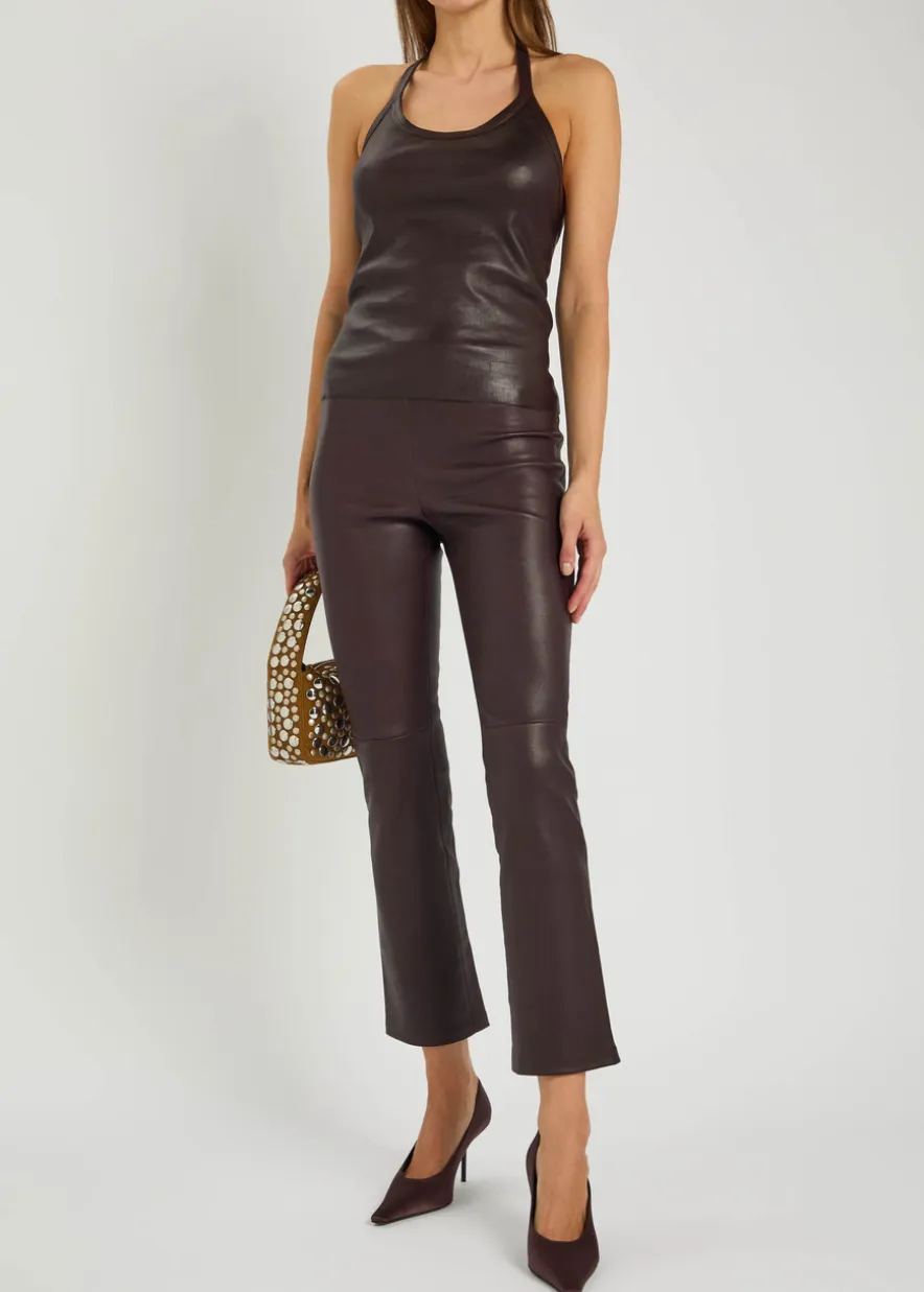 Cherry halterneck stretch-leather top