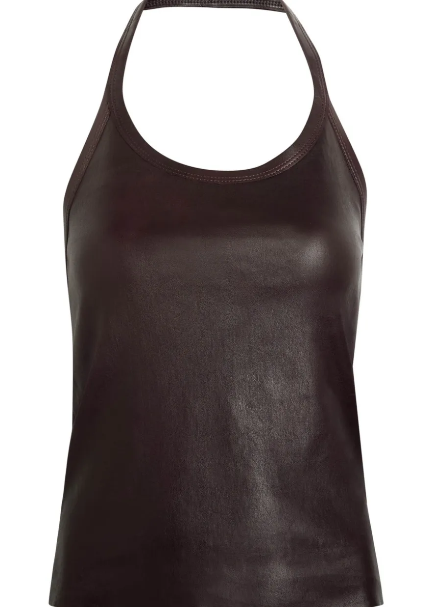 Cherry halterneck stretch-leather top