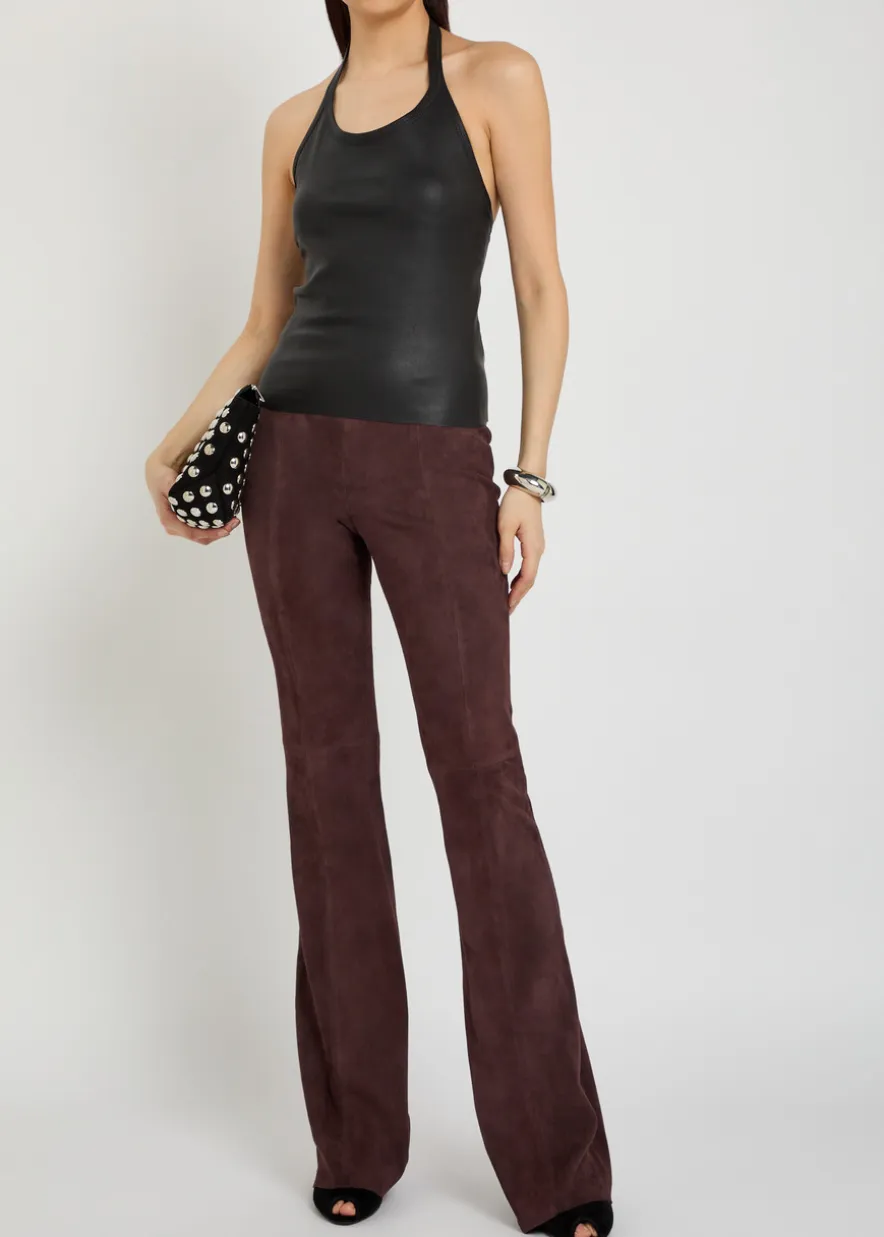 Cherry halterneck stretch-leather top