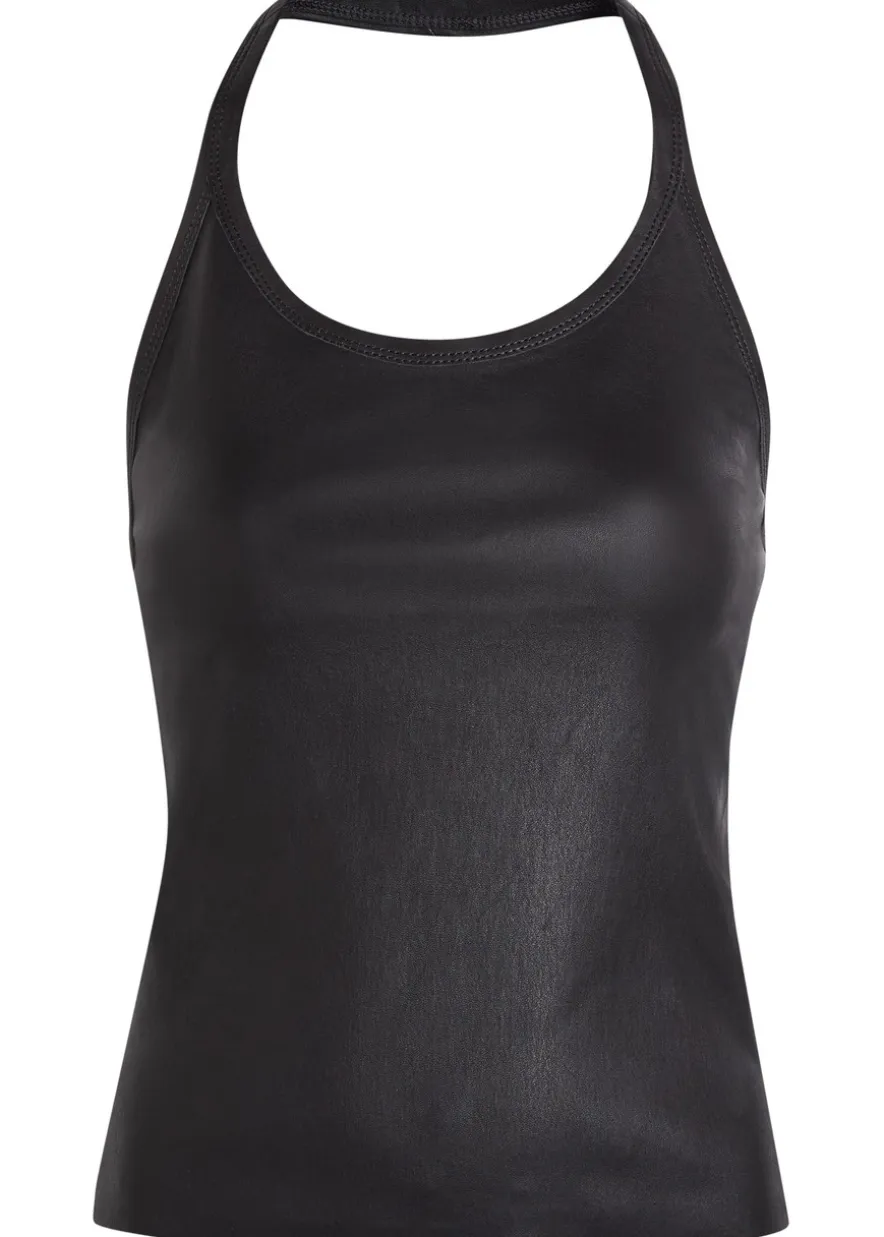 Cherry halterneck stretch-leather top