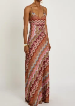 Chevron fine-knit maxi dress