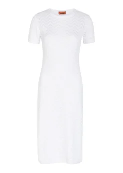 Chevron-knit cotton-blend midi dress
