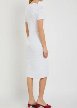 Chevron-knit cotton-blend midi dress