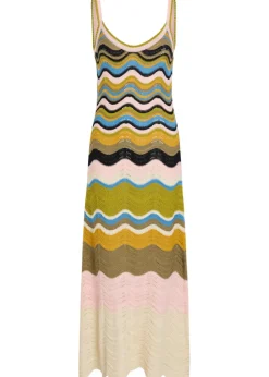 Chevron pointelle-knit cotton midi dress
