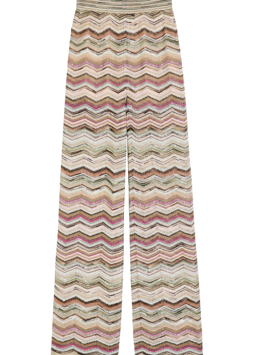 Chevron wide-leg metallic-knit trousers