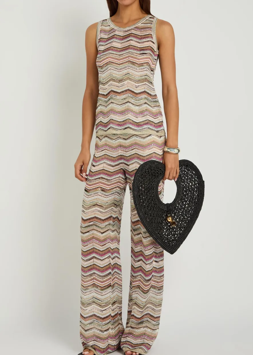Chevron wide-leg metallic-knit trousers