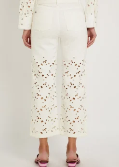 Chic cutwork embroidered wide-leg jeans