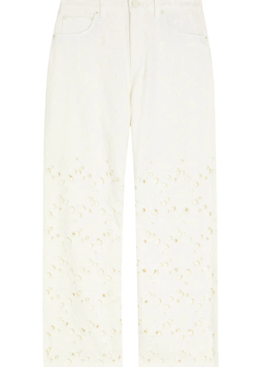 Chic cutwork embroidered wide-leg jeans
