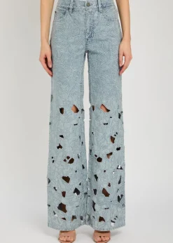 Chic embroidered cut-out wide-leg jeans