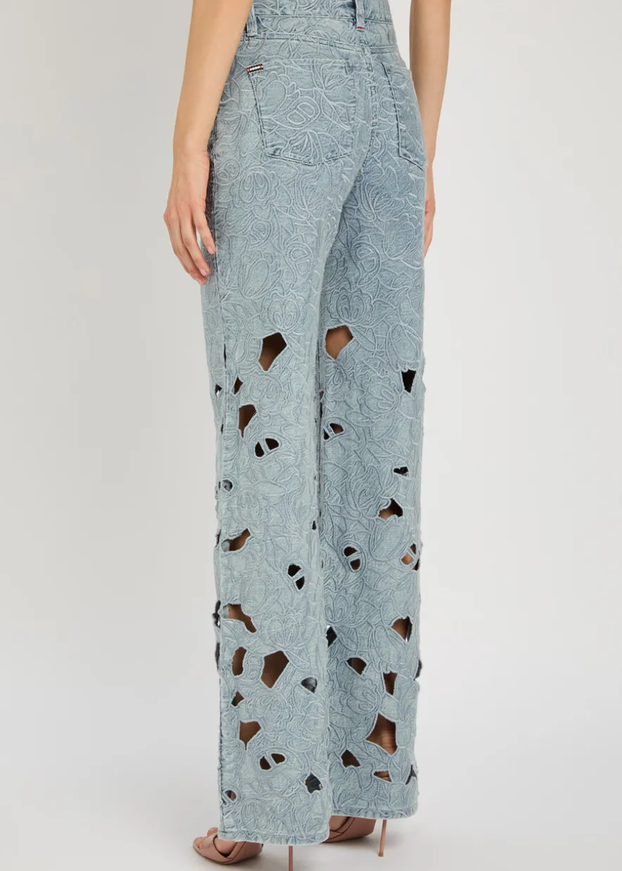 Chic embroidered cut-out wide-leg jeans