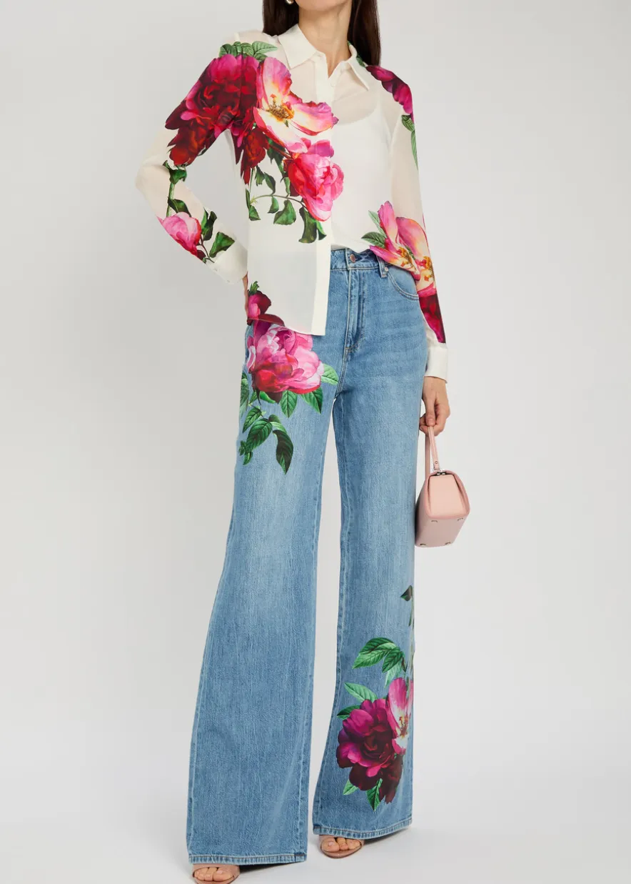 Chic floral-print straight-leg jeans