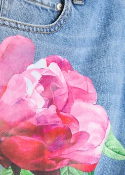 Chic floral-print straight-leg jeans