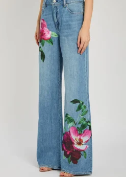 Chic floral-print straight-leg jeans