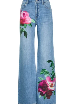 Chic floral-print straight-leg jeans
