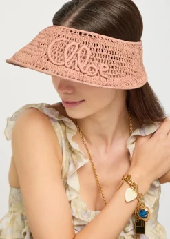 Chloé logo-embroidered raffia visor