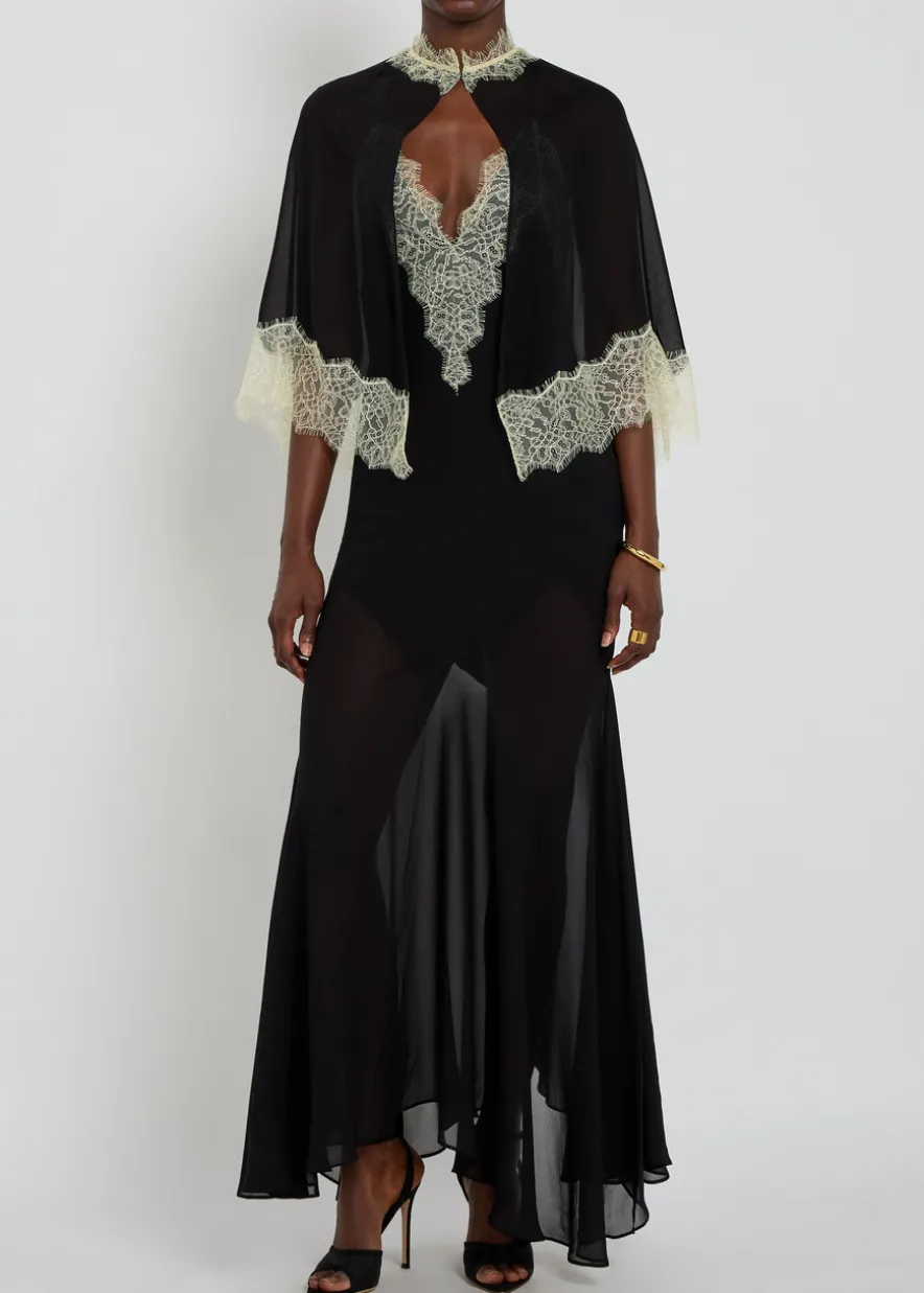 Cielo lace-trimmed chiffon cape and maxi dress