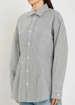 Cinched striped cotton-poplin shirt