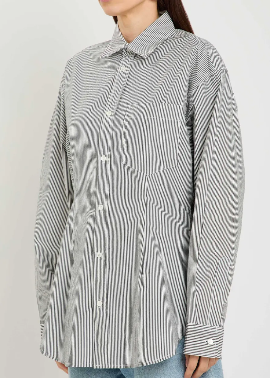 Cinched striped cotton-poplin shirt
