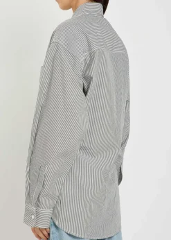 Cinched striped cotton-poplin shirt