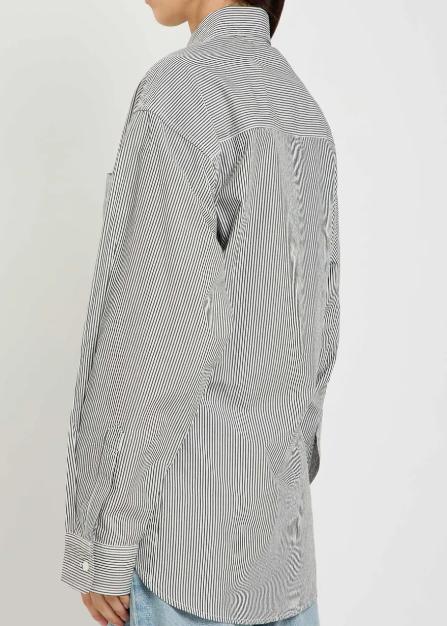 Cinched striped cotton-poplin shirt
