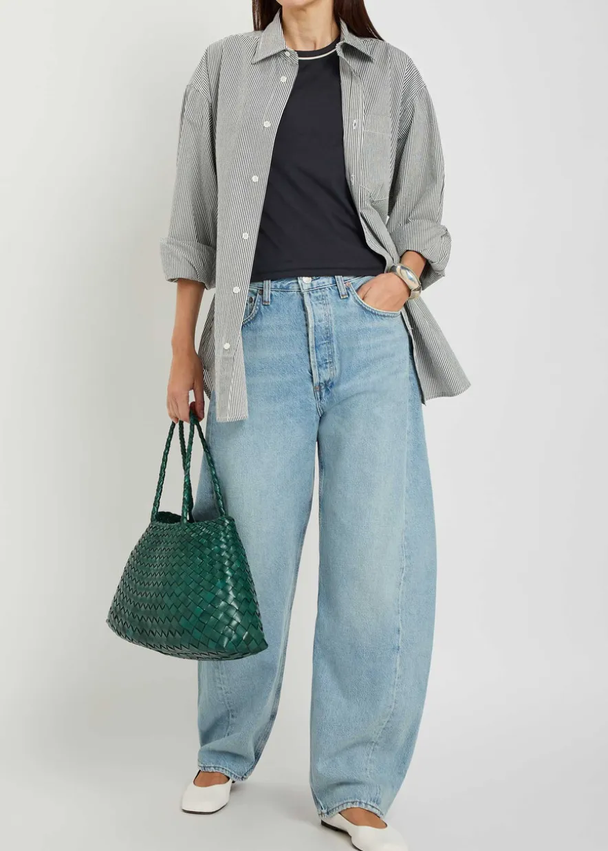 Cinched striped cotton-poplin shirt